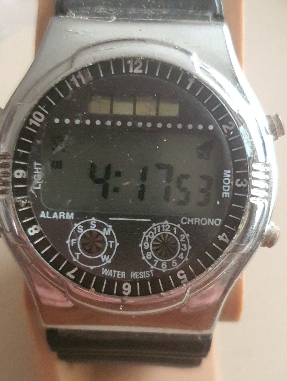 10/$20 Silver/Black Digital Alarm Chrono Men's Watch